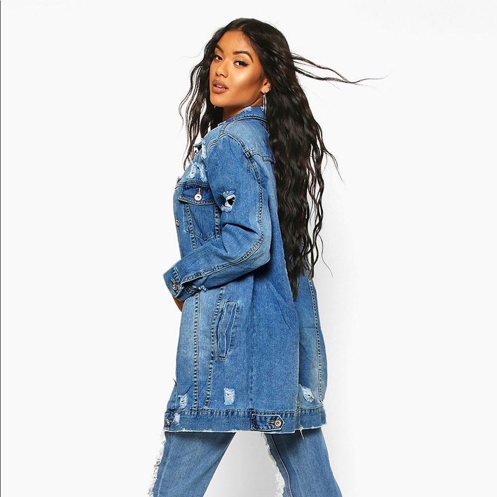 Longline Distress Denim Jacket